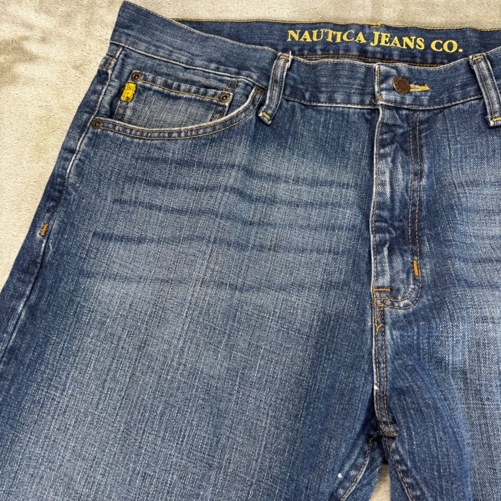Nautica Jeans Co Straight Leg Mens‎ 36x32 Blue Good Distressed Medium Wash Denim - Picture 7 of 12